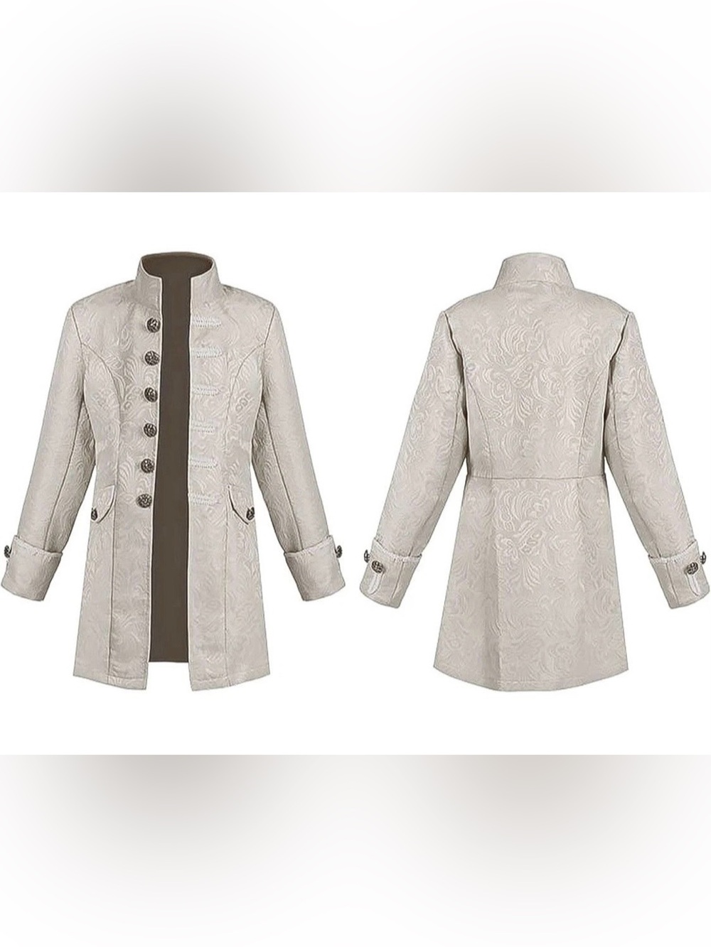 Ivory Embossed Long Coat - Button Front